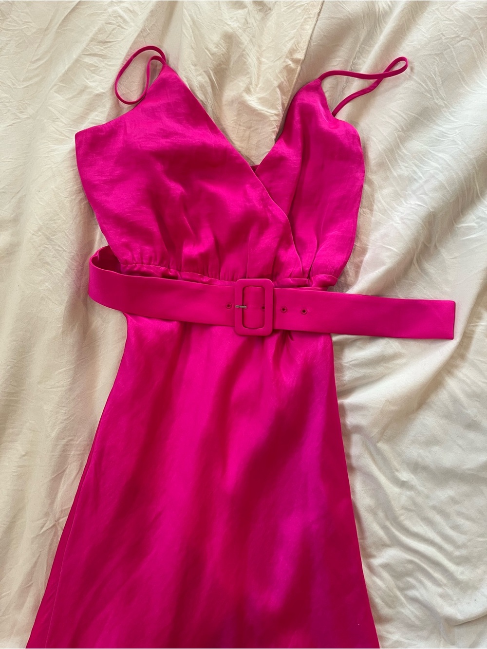 Bardot Hot Pink Slip Dress with Belt